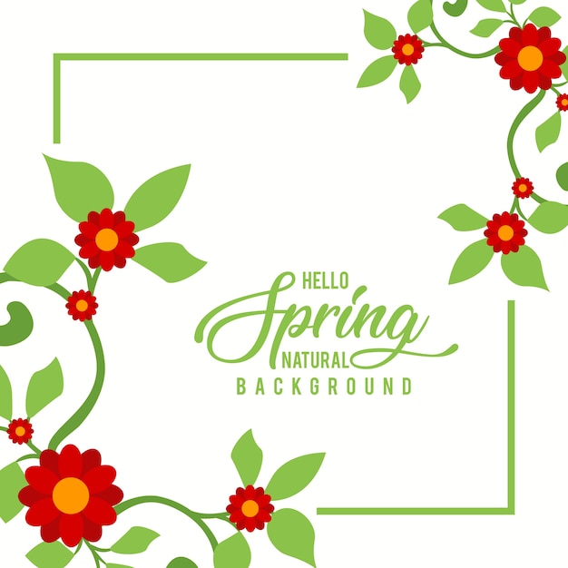 Red floral petals with a green frame in a spring background