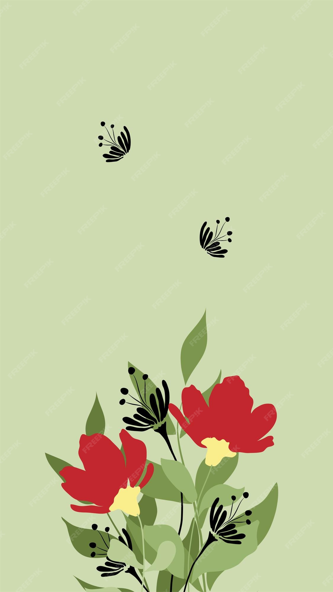 Premium Vector | Red floral phone wallpaper on light green background