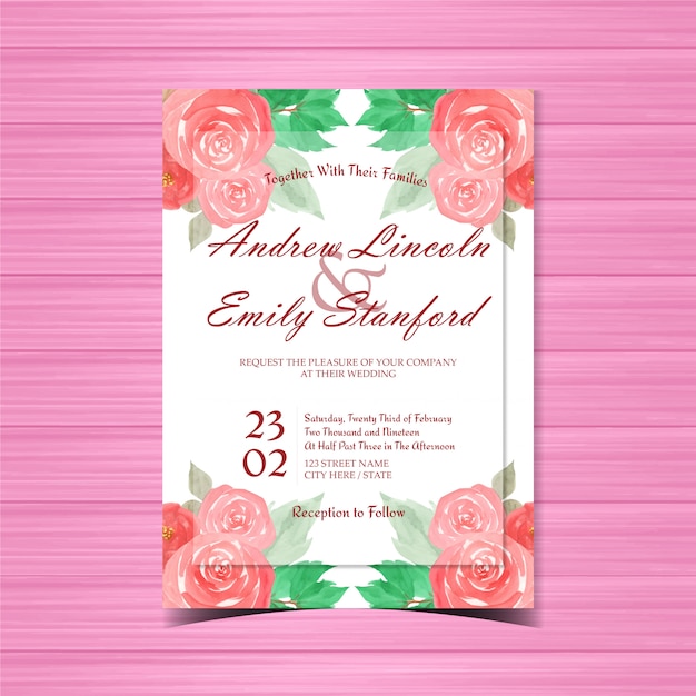 Red Floral Wedding Invitation Card