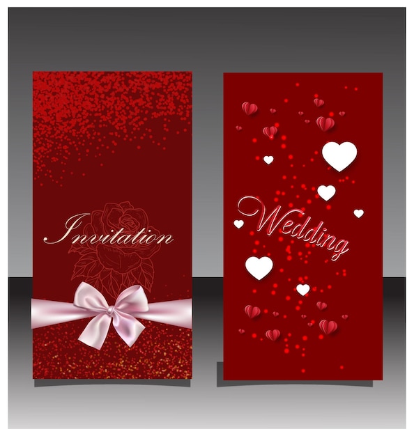 Red Floral Wedding Stationery card with hearts template