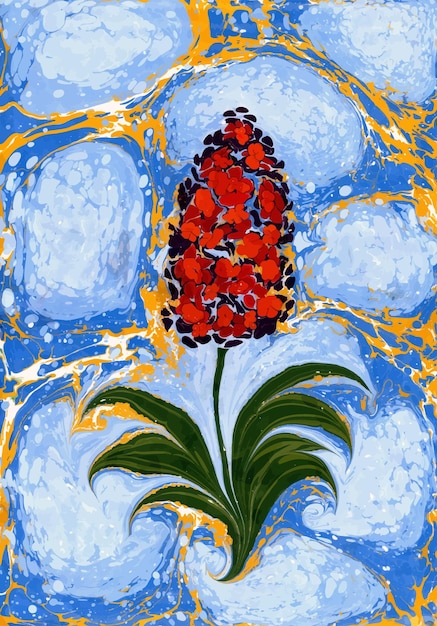 Fiore rosso e blu marmorizzazione sfondo decorazione disegno vettoriale