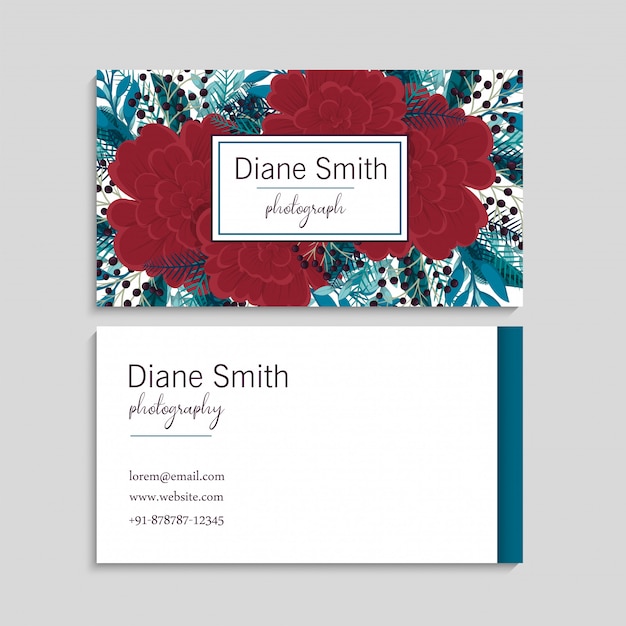 Vector red flower business cards template