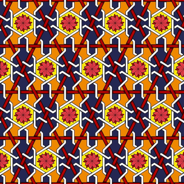 Fiore rosso su colorato geometrico etnico orientale modello tradizionale design per sfondocarpetwallpaperclothingwrappingbatikfabric vettore illustrazione ricamo stile