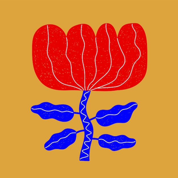 A red flower with blue leaves