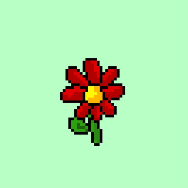 red flower with pixel art style