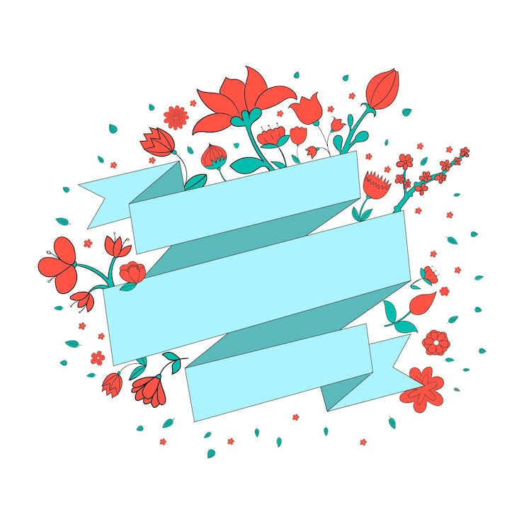 Vector red flowers ribbon frame for text placeholder
