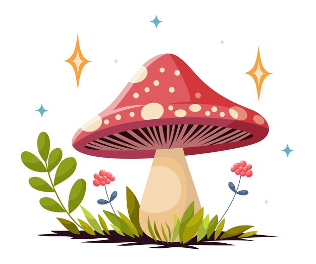 Vector red fly agaric with berries