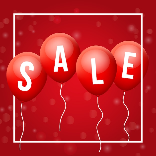 Vector red flying balloons, with sale letters