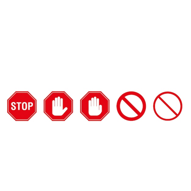 Red forbidden and stop signs on a white background with copy space