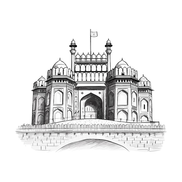 Red fort Black and white illustration of Red fort