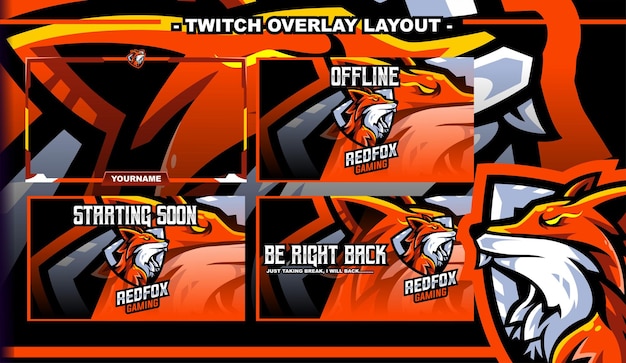 Red Fox Gaming lay-out ontwerp streamer twitch logo karakter