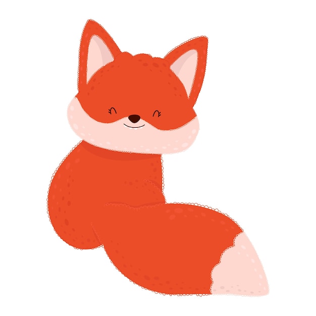 Red fox illustration in cartoon style. Vector illustration of a cute animal.