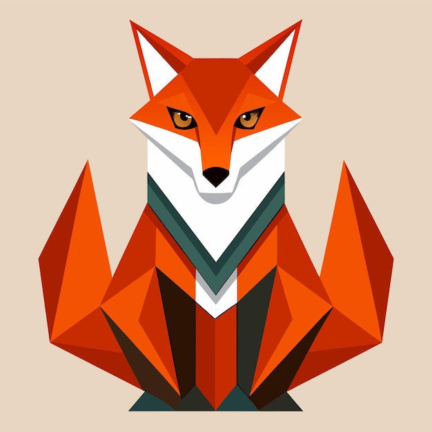 A red fox is seated with its eyes open widely alert and attentive An abstract geometric representation of the Empire State Building