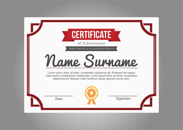 Vettore red frame certificate design