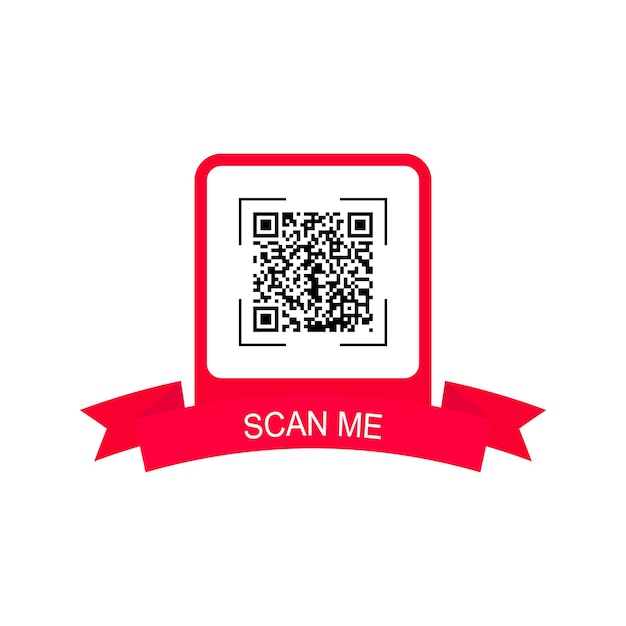 Красная рамка с лентой для qr-кода Креативная концепция qr-кода Scan me Vector