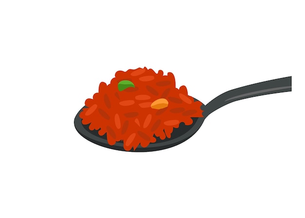 Red fried rice on a spoon Simple flat illustration