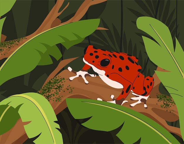 Vector red frog sitting on branch vector