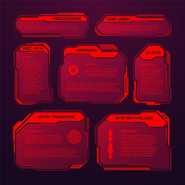 Красный футуристический hud или ui элементы scifi пользовательский интерфейс текстовые ящики вызывают рамки предупреждающих сообщений.