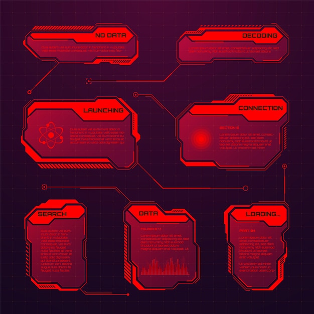 赤いフューチャリスト HUD または UI エレメント サイフィー ユーザー インターフェース テキスト ボックス 警告 メッセージ フレーム