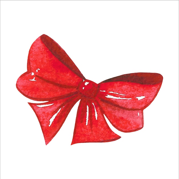 Red gift bow. Watercolor drawing. Vector illustration