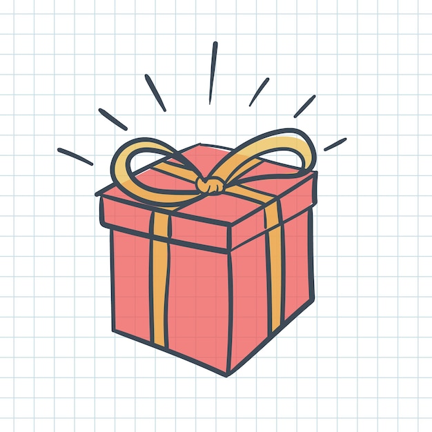 Red gift box doodle style outline with color