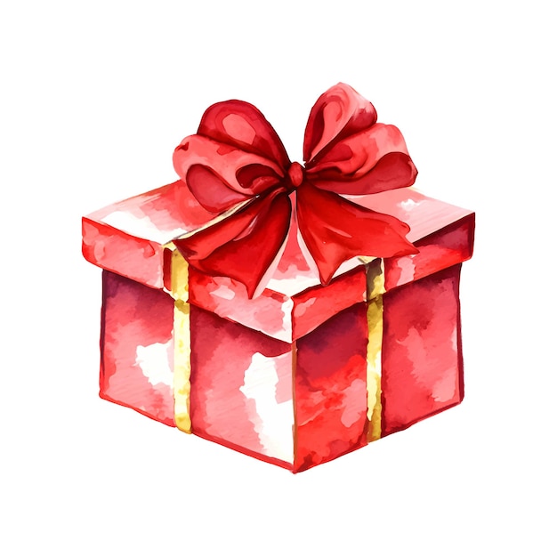 Красная подарочная коробка акварелью на белом фоне. Векторная иллюстрация.