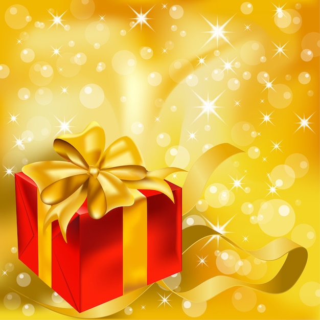 Vector red gift box with golden ribbon.