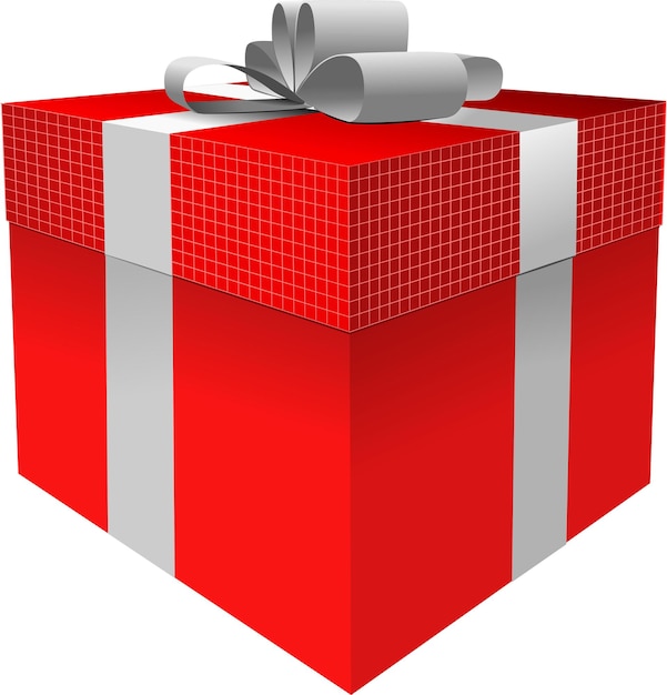 Red gift box with grey bow vector illustration