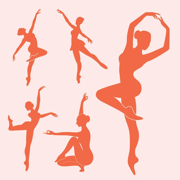 Vector red girl ballet silhouette