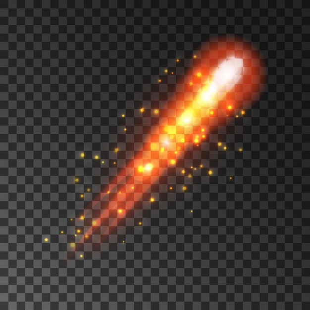 Vettore scintille rosse scintillanti della luce del fuoco della cometa