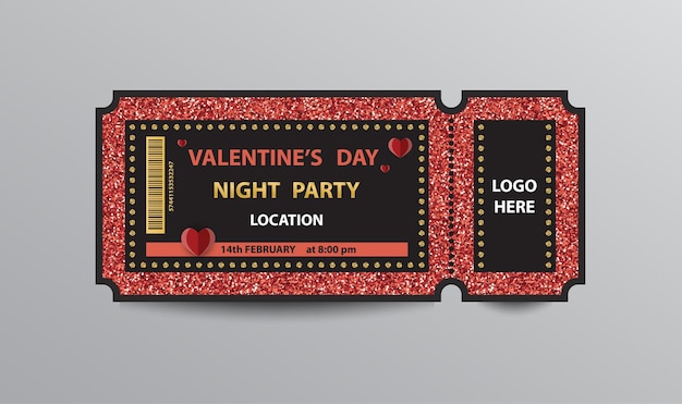 Red glittering ticket stub for valentine's day party.