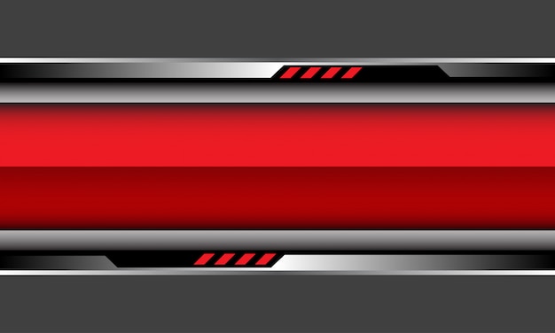 Red glossy banner silver black cyber circuit on grey futuristic background.