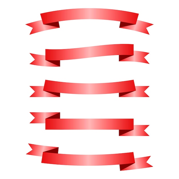 Red glossy ribbon set Vector illustration