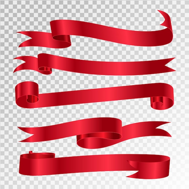 Red glossy ribbon vector banners set