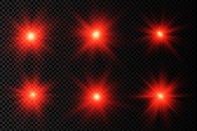 Vector red glowing light burst glow bright star sun rays light effect flare of sunshine