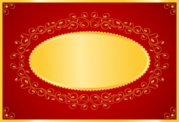 Red and gold background with a gold frame and the words