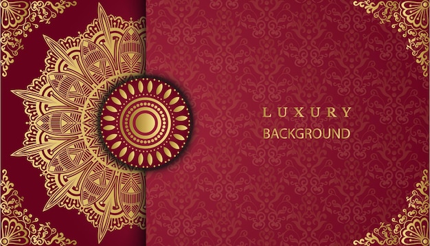 A red and gold background with a gold pattern and a gold medallion.