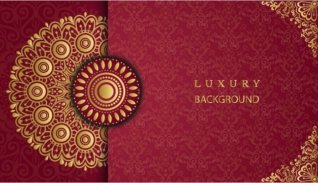 A red and gold background with a gold pattern and the word luxury.