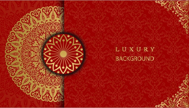 A red and gold background with a gold pattern.