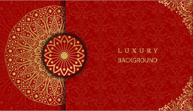 A red and gold background with a gold pattern.