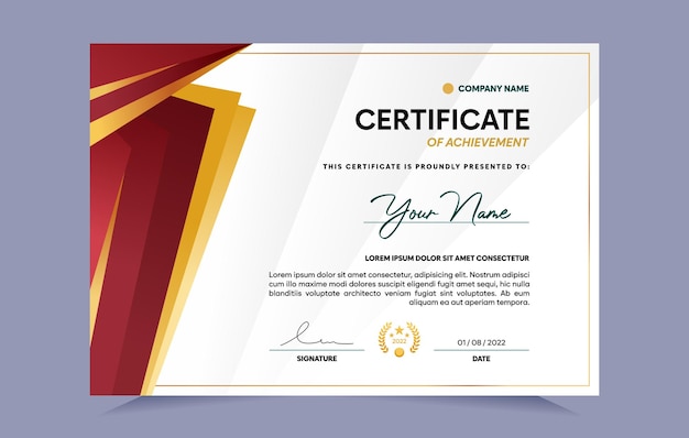Red and gold certificate of achievement template. For award, business, and education needs