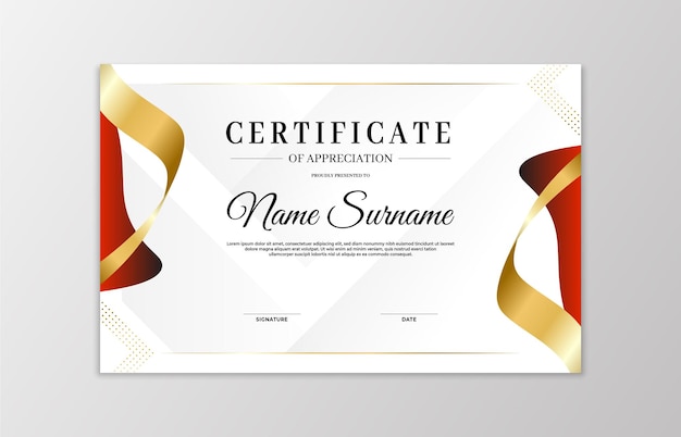 Red and gold certificate border template for appreciation business and education needs