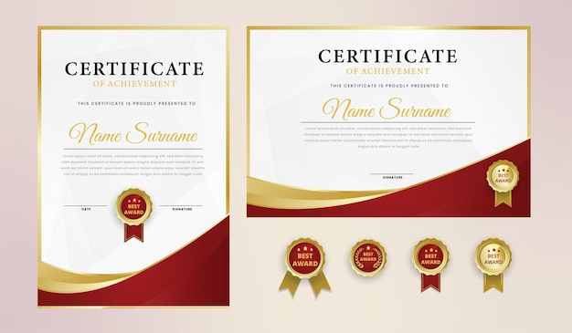 Vector red gold elegant certificate template