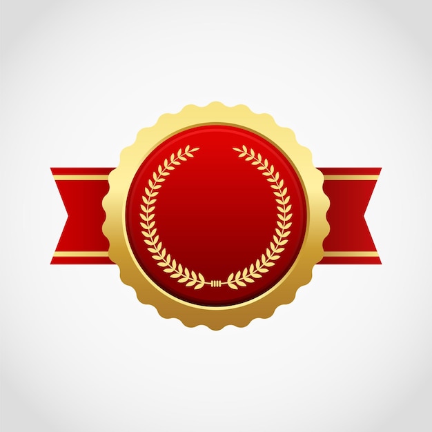 Vector red gold empty badge medal with ribbon