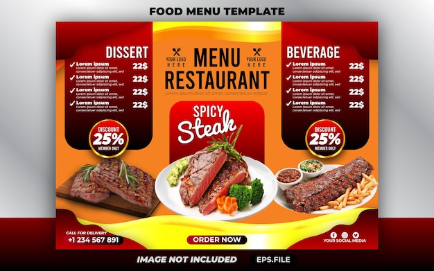 RED GOLD FLAT FOOD MENU TEMPLATE MODERN