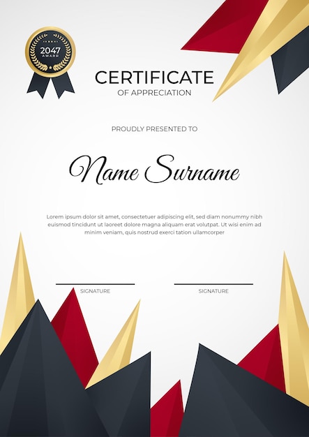 Red and gold gradient certificate of achievement template