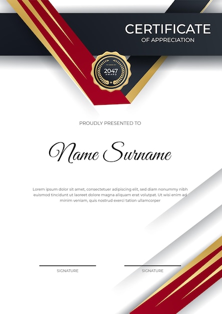 Vector red and gold gradient certificate of achievement template