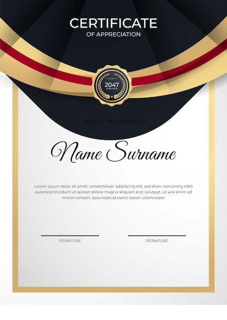 Red and gold gradient certificate of achievement template