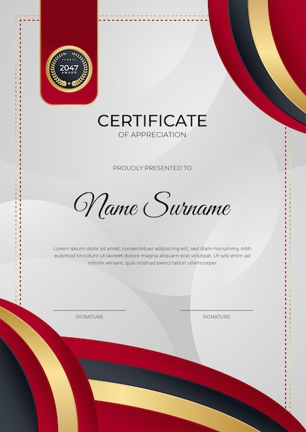 Red and gold gradient certificate of achievement template