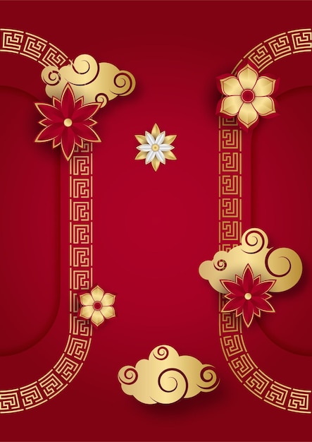 Premium Vector | Red and gold happy chinese new year festival banner  background design. chinese china red and gold background with lantern,  flower, tree, symbol, and pattern. red and gold papercut chinese